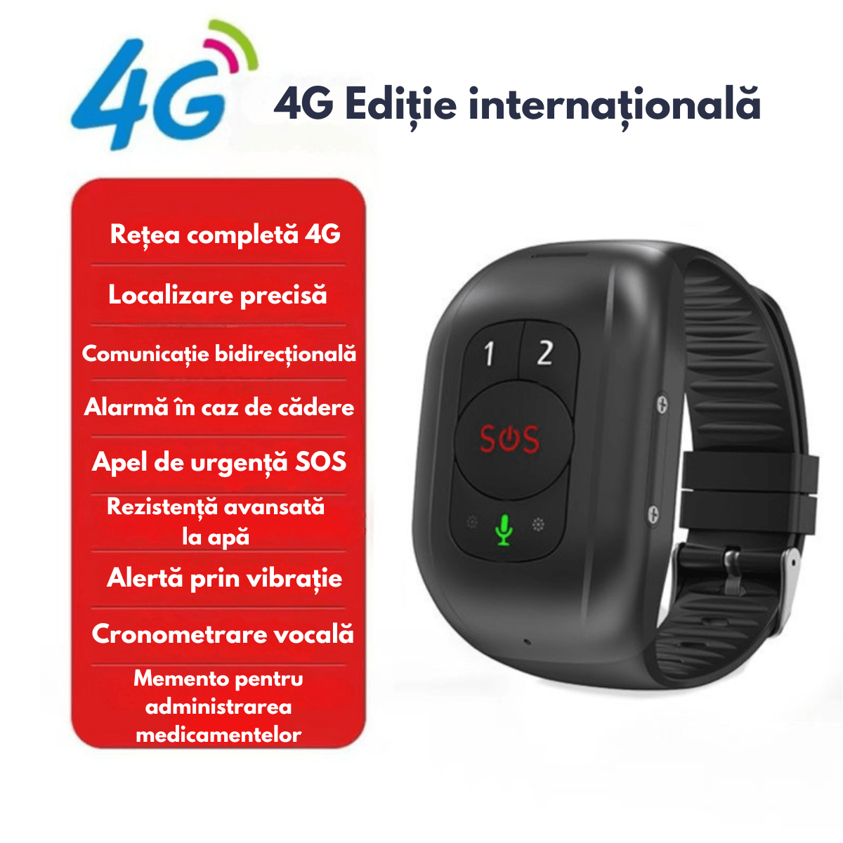Bratara inteligenta 4G cu buton de panica pentru varstnici, Ceas Smart GPS pentru seniori cu buton SOS, monitorizare - imagine 9